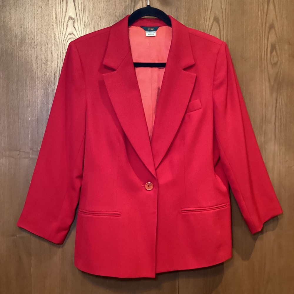 H&W Women's VTG Red Wool Blazer Jacket  Career Business Casual SZ‎ 12 USA